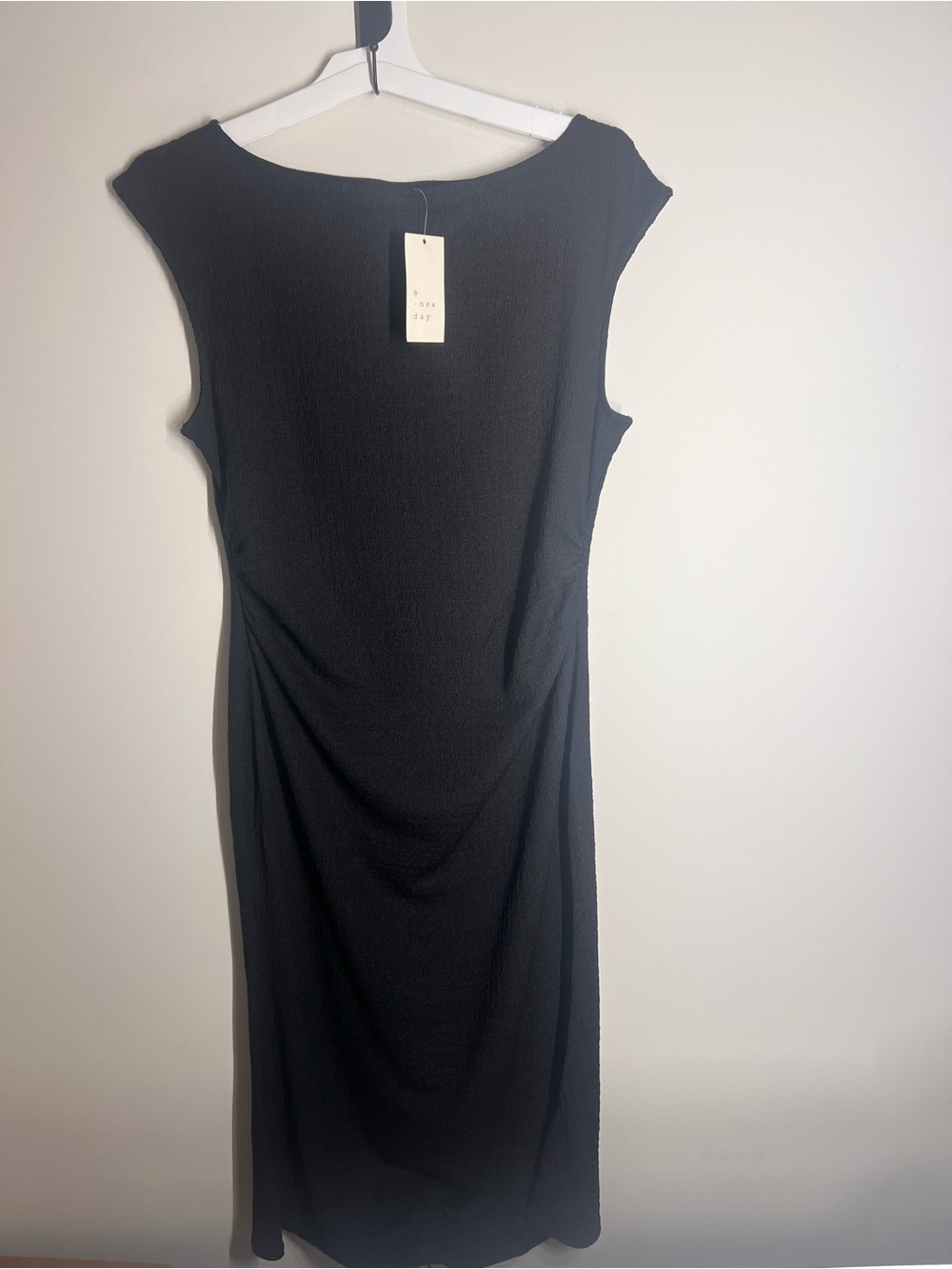 NWT A New Day Black Textured Sleeveless Ruched Midi Dress Large